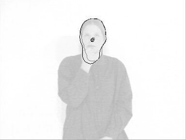 Gesicht mit der Kontur eines Active Shape Model als Umriss.
