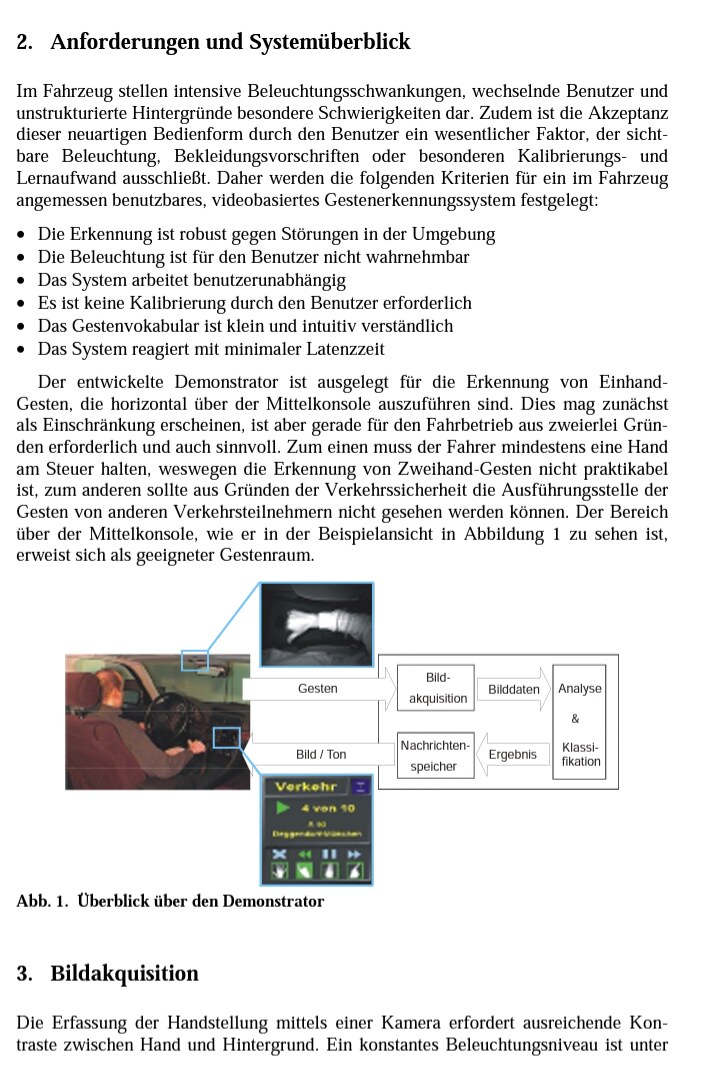 Systemüberblick des Demonstrators zur Gestenerkennung für Fahrzeugbordsysteme als Diagramm.