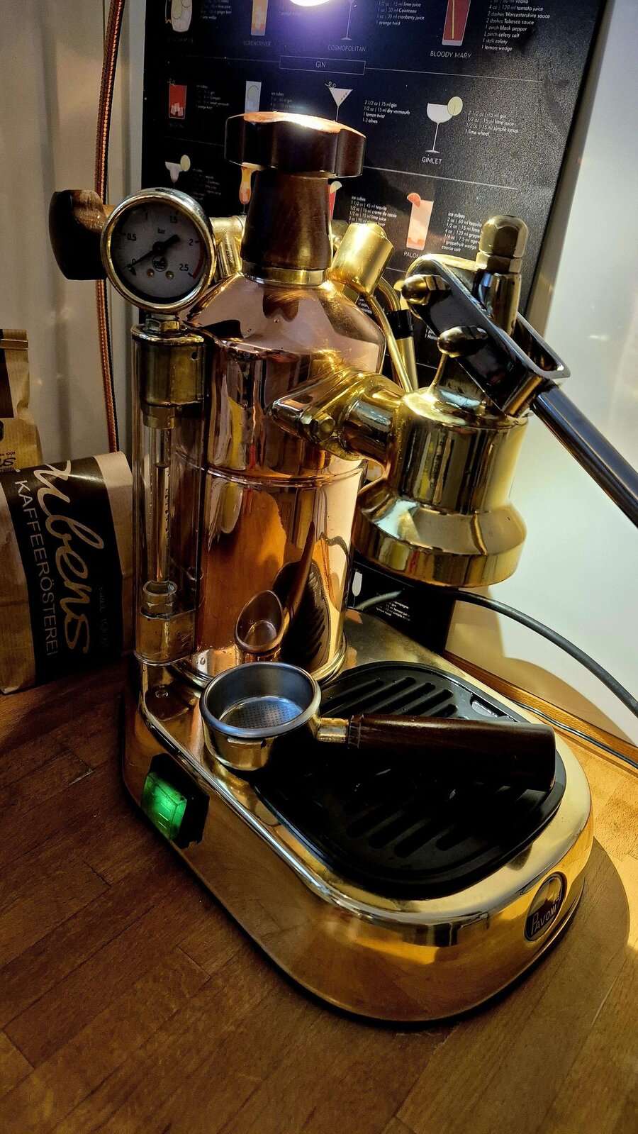 La-Pavoni-Espressomaschine in Kupfer und Messing